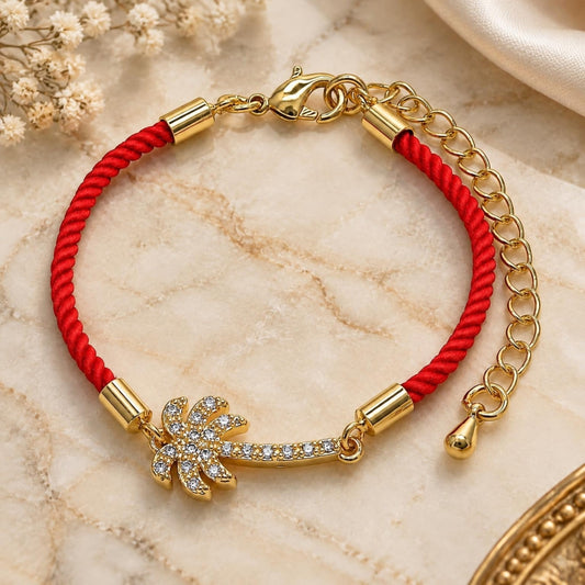 Oro Laminado Fancy Bracelet, Gold Filled Style Palm Tree Design, with White Micro Pave, Polished, Golden Finish