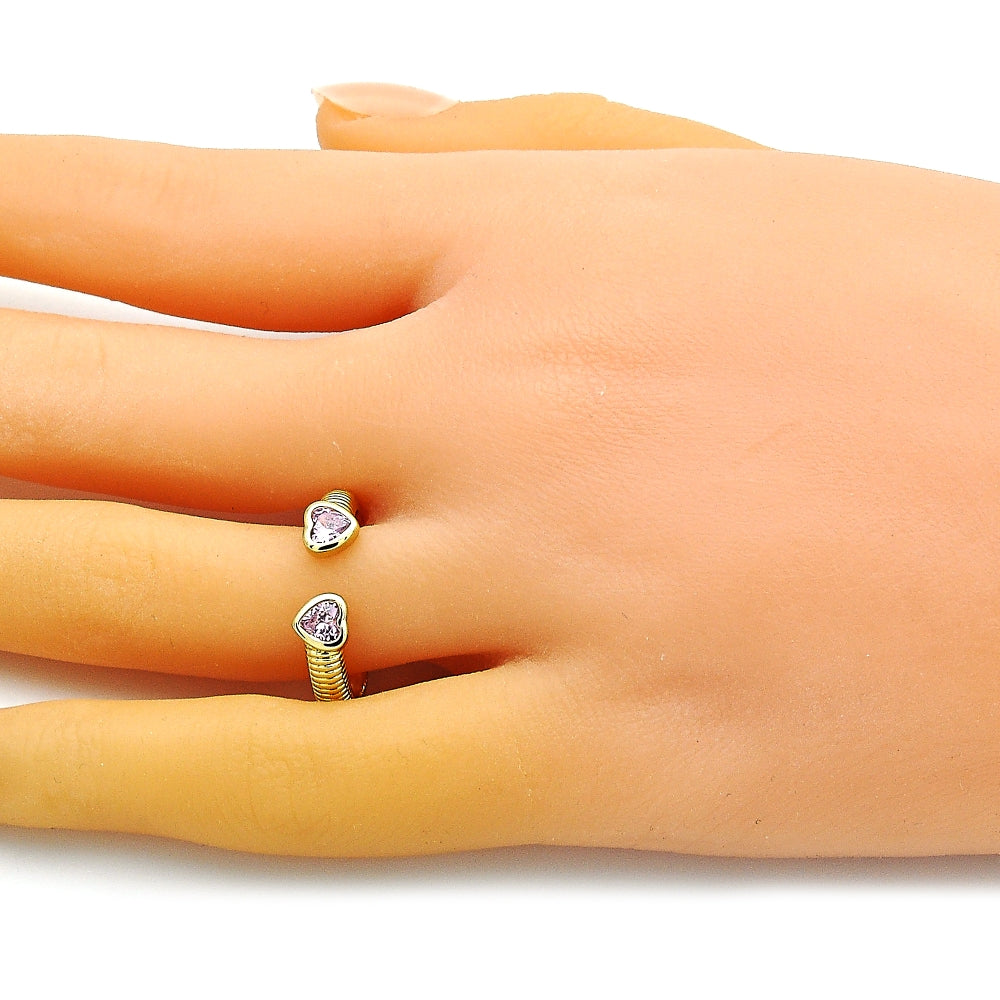 Oro Laminado Multi Stone Ring, Gold Filled Style Heart Design, with Pink Cubic Zirconia, Polished, Golden Finish