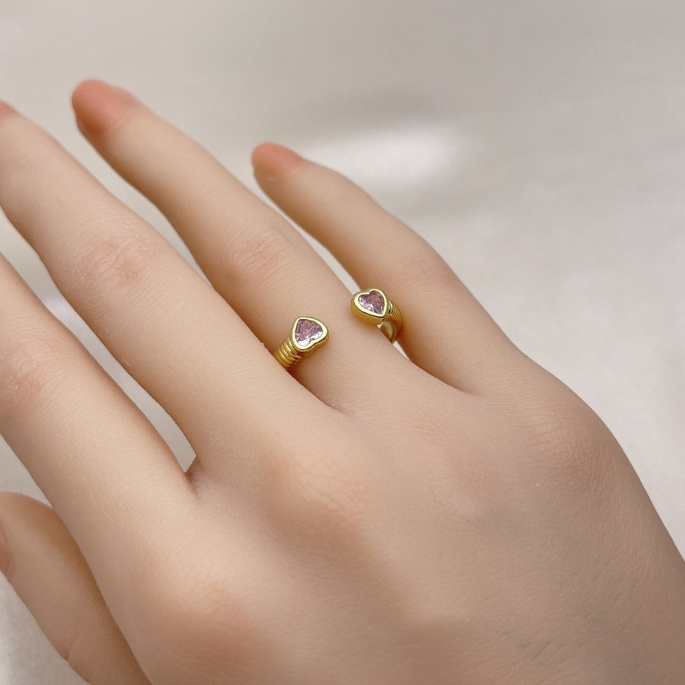 Oro Laminado Multi Stone Ring, Gold Filled Style Heart Design, with Pink Cubic Zirconia, Polished, Golden Finish