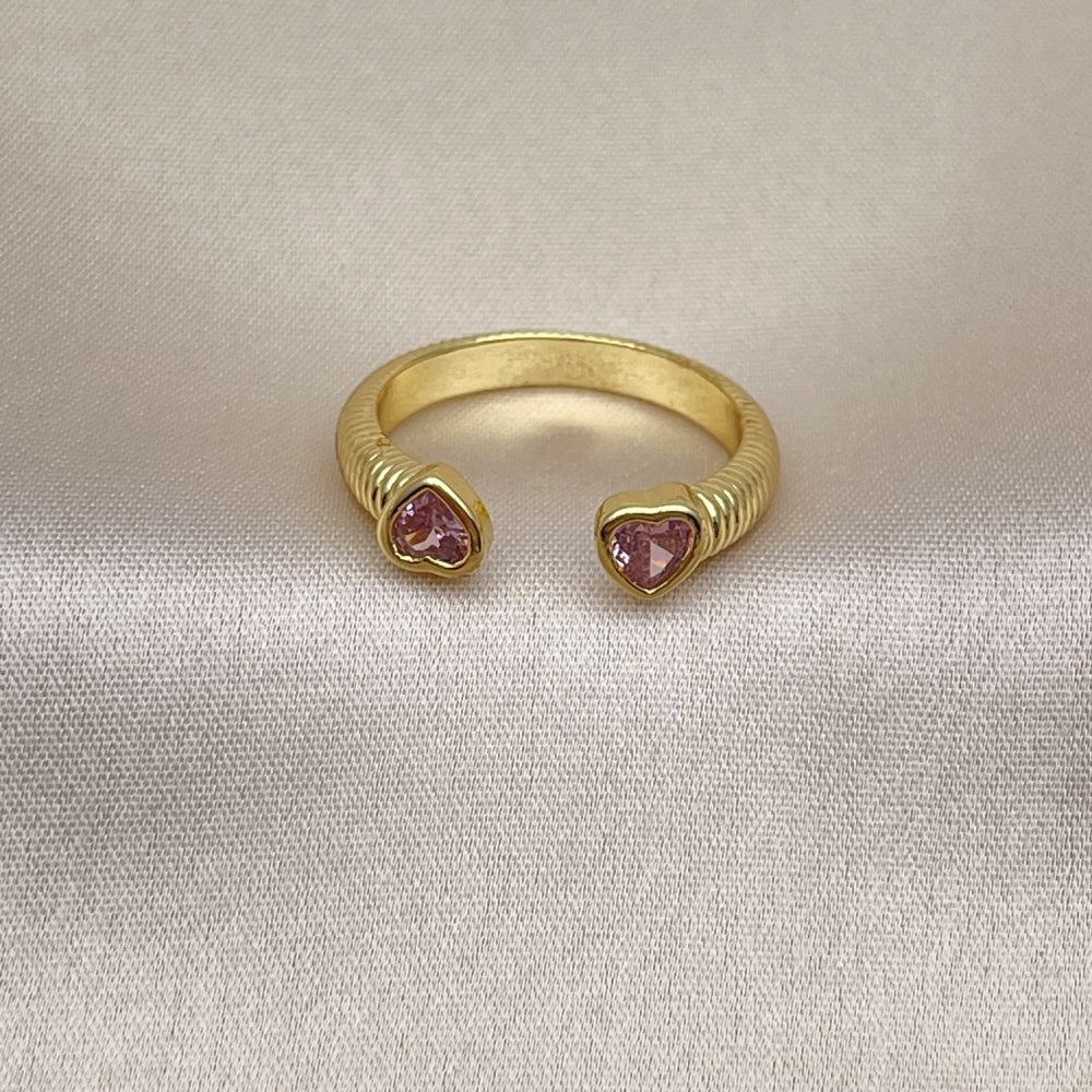 Oro Laminado Multi Stone Ring, Gold Filled Style Heart Design, with Pink Cubic Zirconia, Polished, Golden Finish