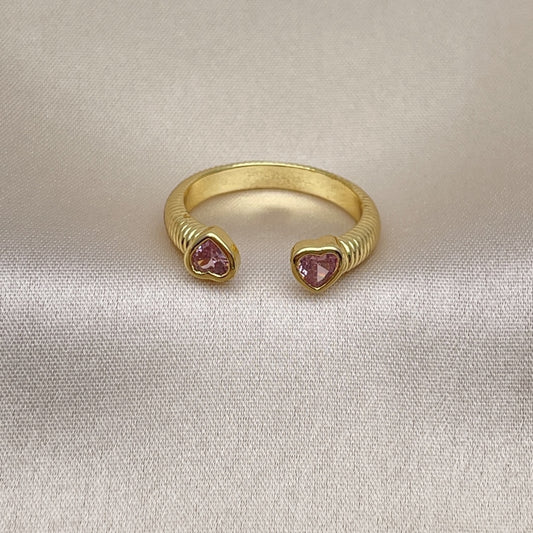 Oro Laminado Multi Stone Ring, Gold Filled Style Heart Design, with Pink Cubic Zirconia, Polished, Golden Finish