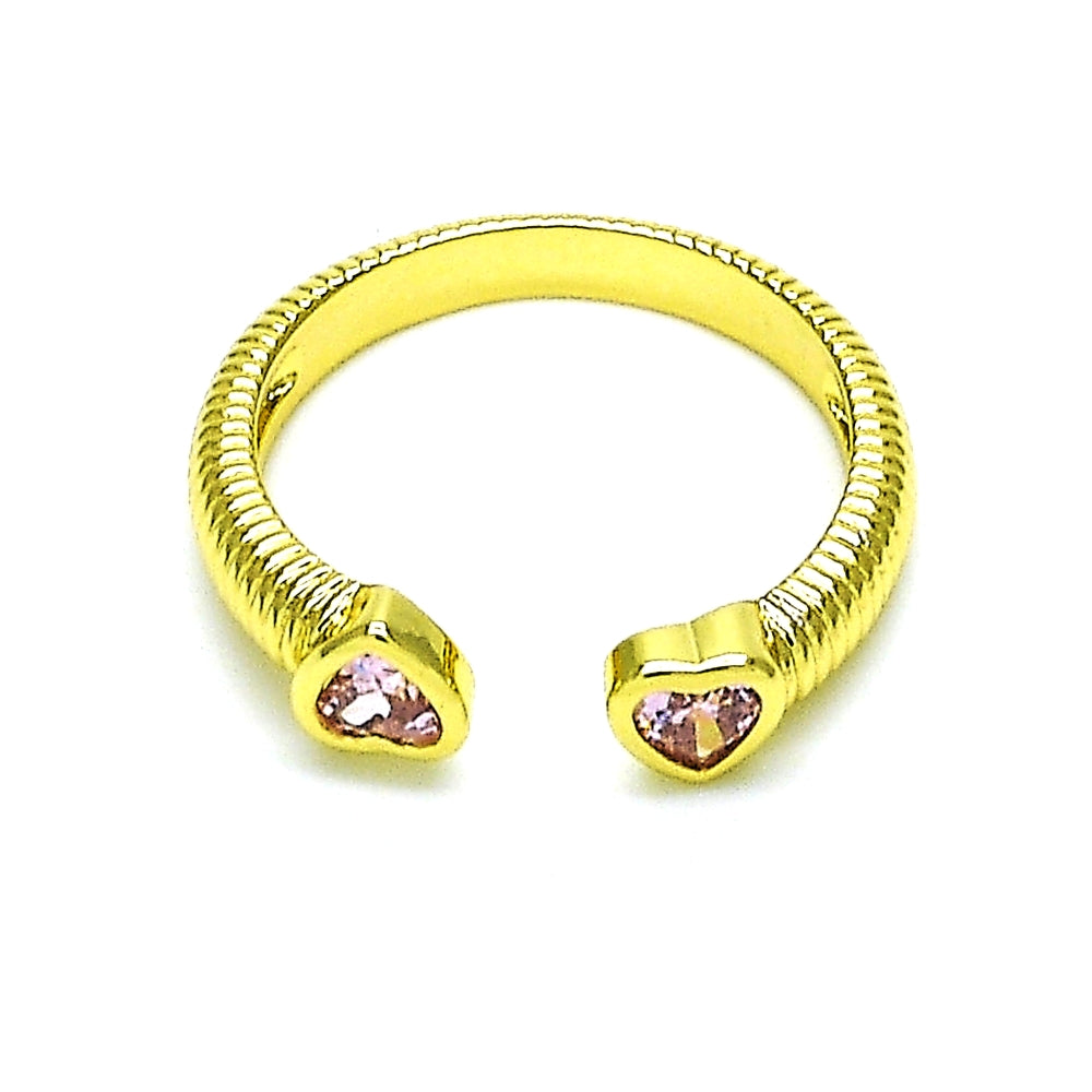 Oro Laminado Multi Stone Ring, Gold Filled Style Heart Design, with Pink Cubic Zirconia, Polished, Golden Finish