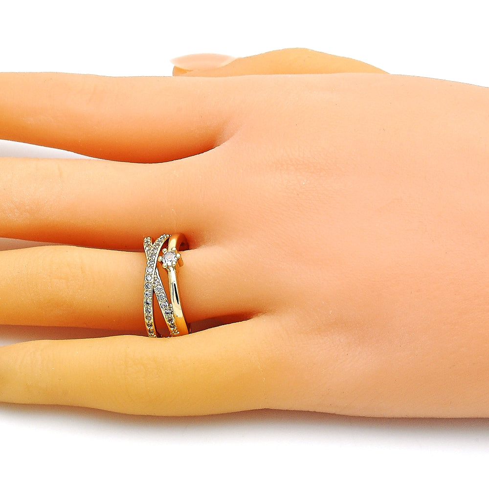 Oro Laminado Multi Stone Ring, Gold Filled Style with White Cubic Zirconia and White Micro Pave, Polished, Golden Finish