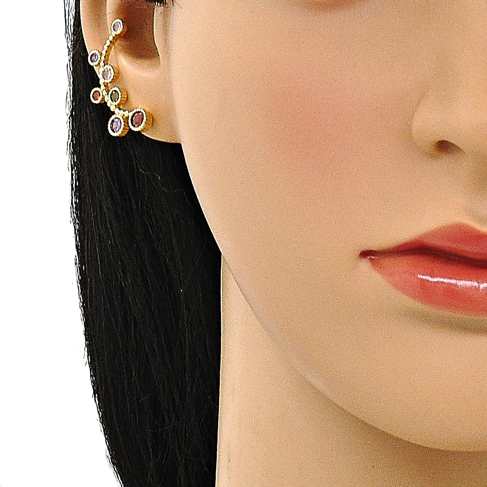 Oro Laminado Earcuff, Gold Filled Style with Multicolor Cubic Zirconia, Polished, Golden Finish