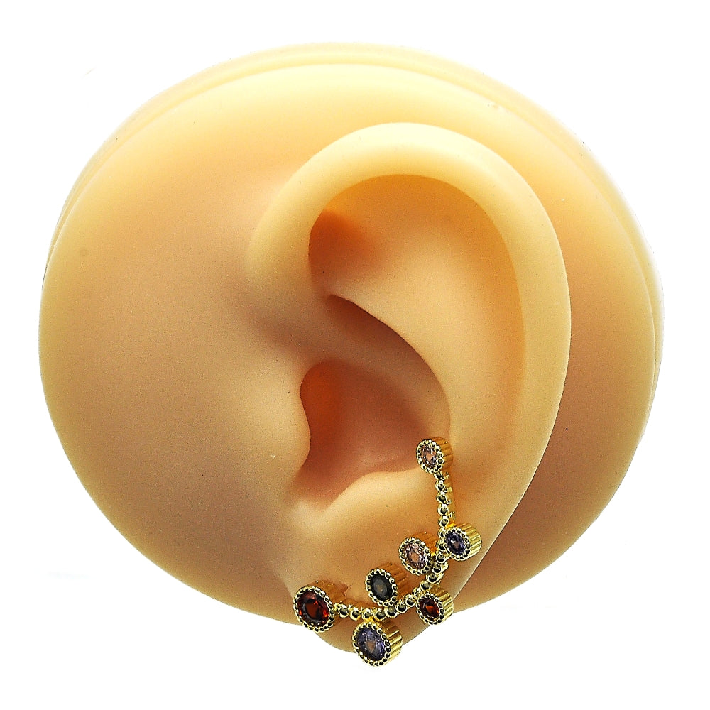 Oro Laminado Earcuff, Gold Filled Style with Multicolor Cubic Zirconia, Polished, Golden Finish