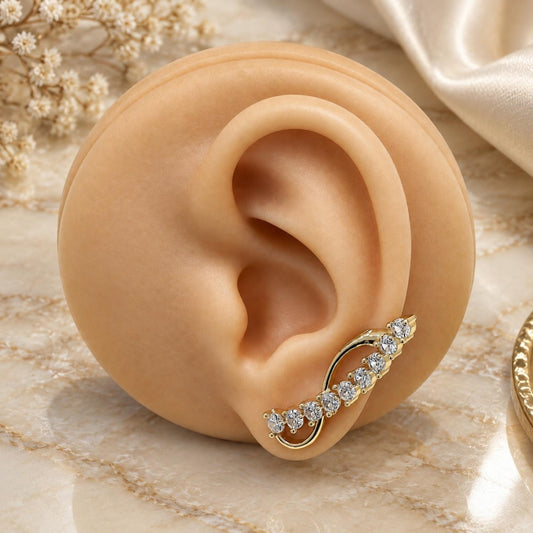 Oro Laminado Earcuff, Gold Filled Style with White Cubic Zirconia, Polished, Golden Finish