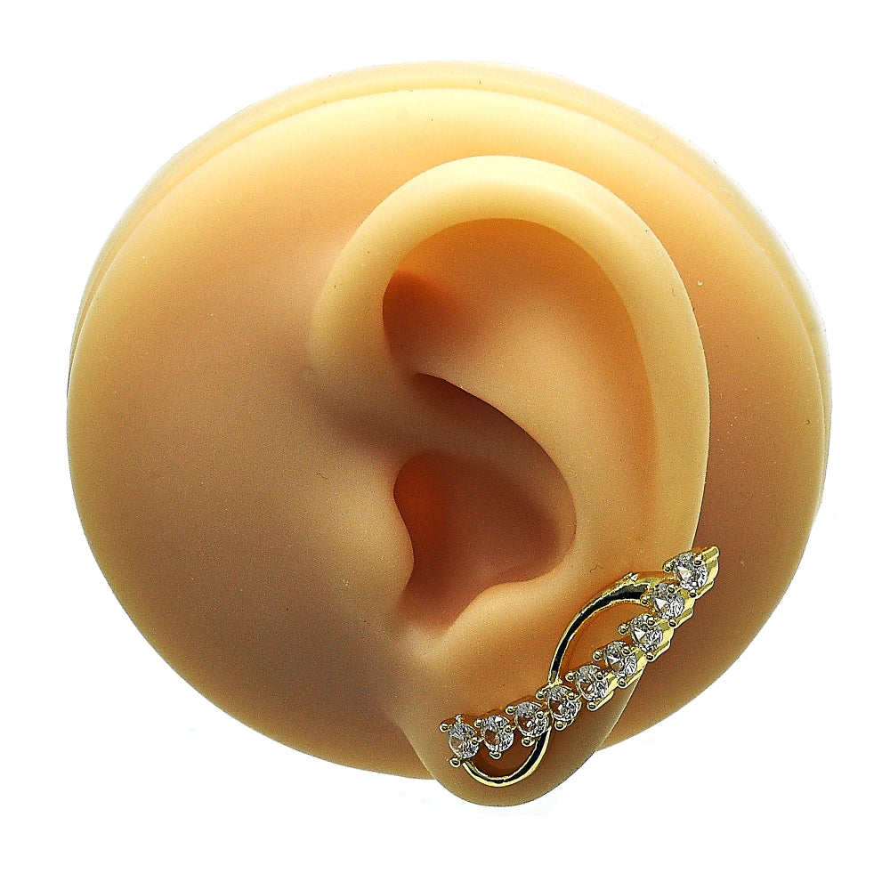 Oro Laminado Earcuff, Gold Filled Style with White Cubic Zirconia, Polished, Golden Finish