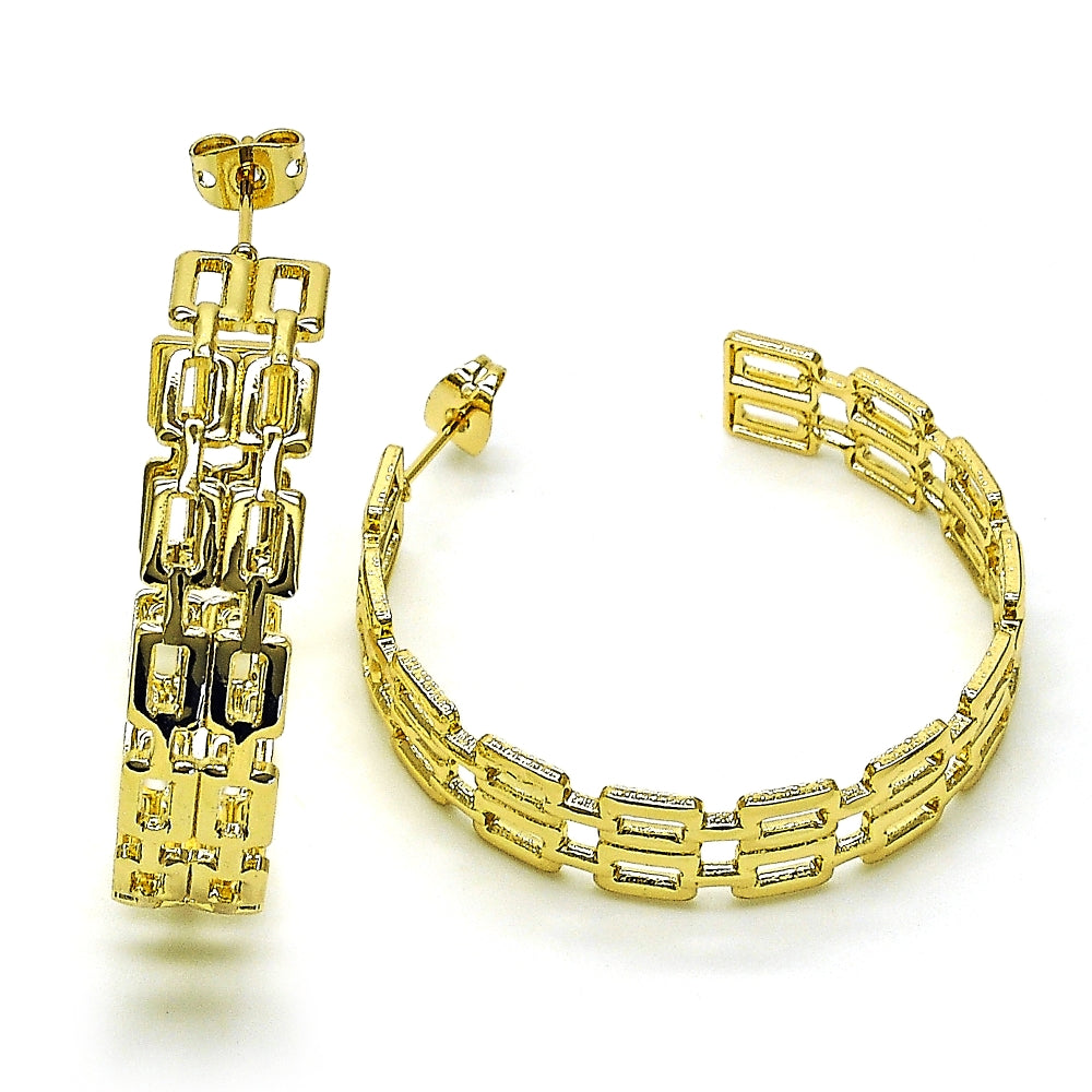 Oro Laminado Stud Earring, Gold Filled Style Paperclip Design, Polished, Golden Finish