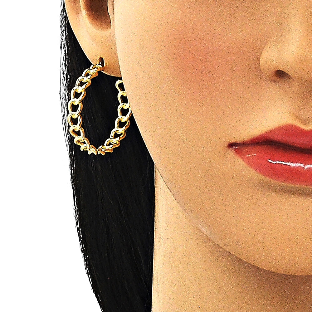 Oro Laminado Medium Hoop, Gold Filled Style Curb Design, Polished, Golden Finish