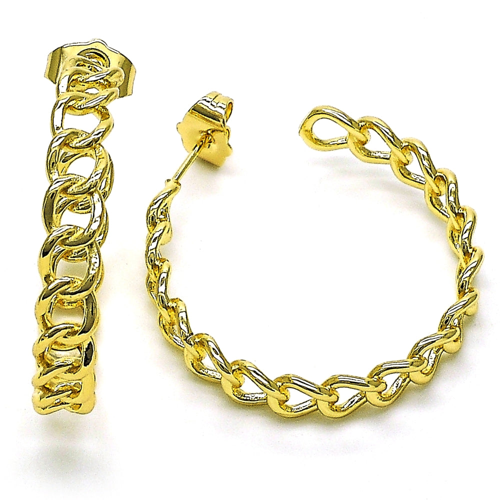 Oro Laminado Medium Hoop, Gold Filled Style Curb Design, Polished, Golden Finish