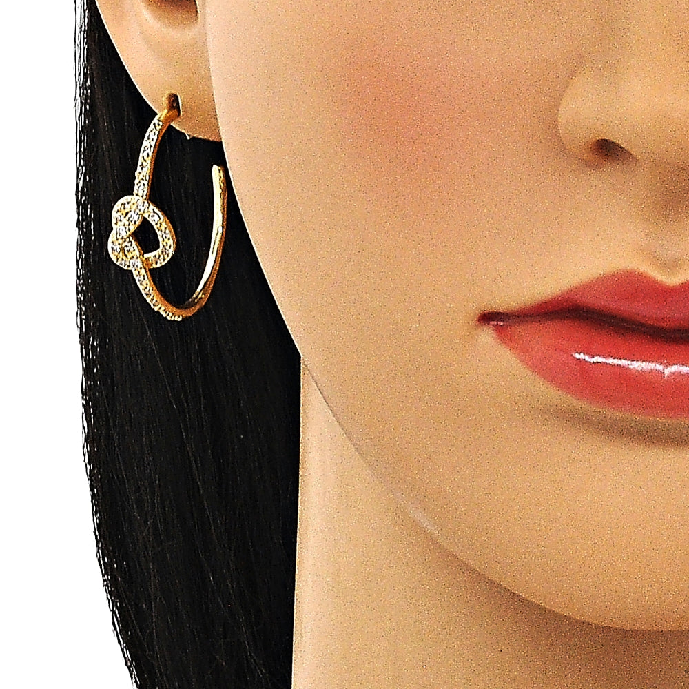 Oro Laminado Medium Hoop, Gold Filled Style Love Knot Design, with White Micro Pave, Polished, Golden Finish