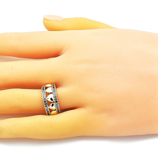 Oro Laminado Multi Stone Ring, Gold Filled Style Heart Design, with Multicolor Micro Pave, Polished, Golden Finish
