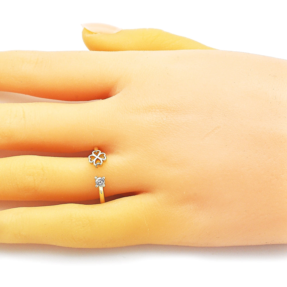 Oro Laminado Multi Stone Ring, Gold Filled Style Four-leaf Clover Design, with White Cubic Zirconia, Polished, Golden Finish