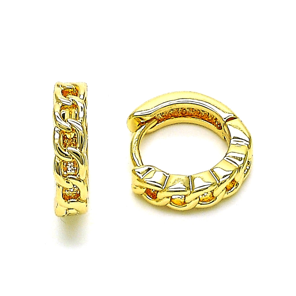 Oro Laminado Huggie Hoop, Gold Filled Style Curb Design, Polished, Golden Finish