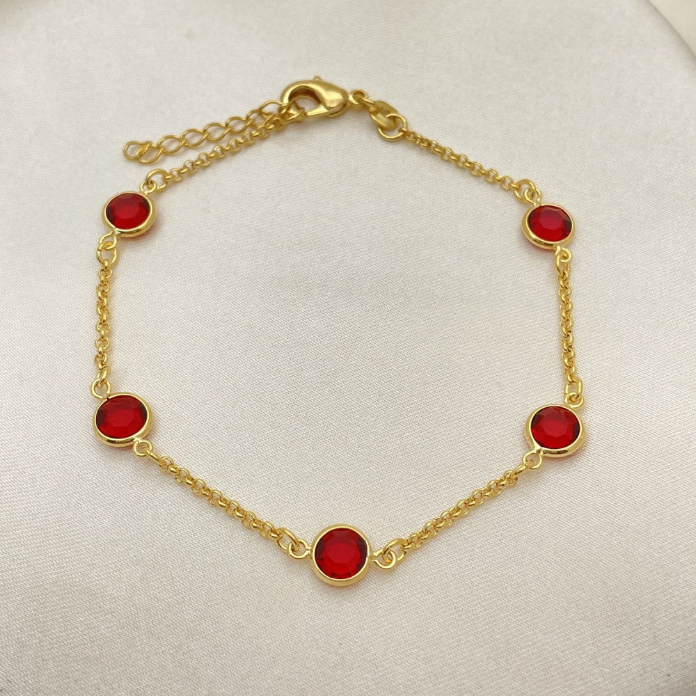 Oro Laminado Basic Bracelet, Gold Filled Style Paperclip Design, with Ruby Crystal, Polished, Golden Finish