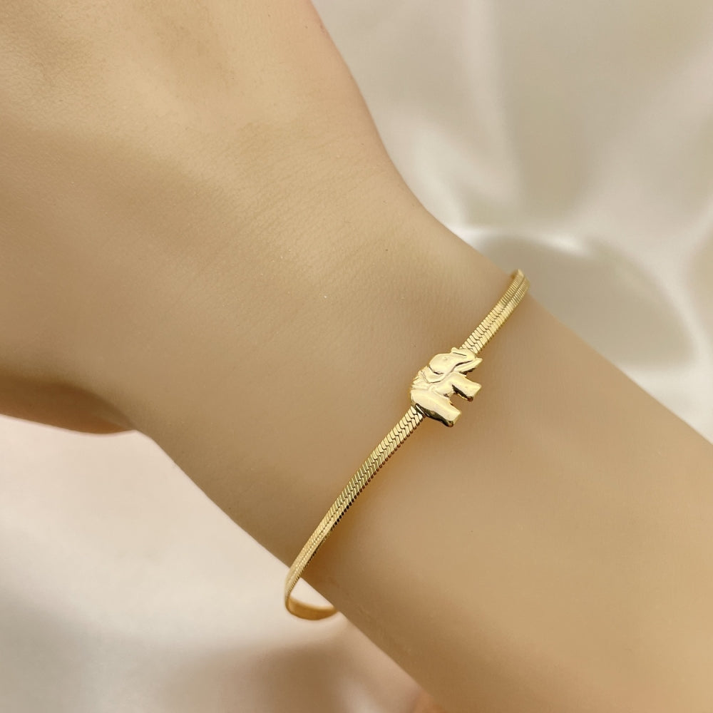 Oro Laminado Basic Bracelet, Gold Filled Style Elephant and Herringbone Design, Polished, Golden Finish