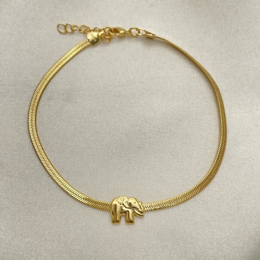 Oro Laminado Basic Bracelet, Gold Filled Style Elephant and Herringbone Design, Polished, Golden Finish