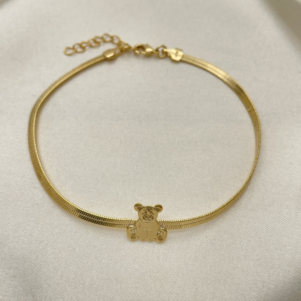Oro Laminado Basic Bracelet, Gold Filled Style Teddy Bear and Herringbone Design, Polished, Golden Finish