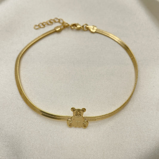 Oro Laminado Basic Bracelet, Gold Filled Style Teddy Bear and Herringbone Design, Polished, Golden Finish