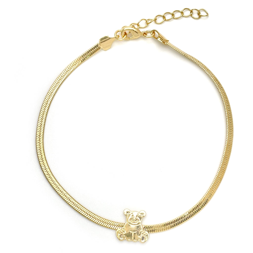 Oro Laminado Basic Bracelet, Gold Filled Style Teddy Bear and Herringbone Design, Polished, Golden Finish