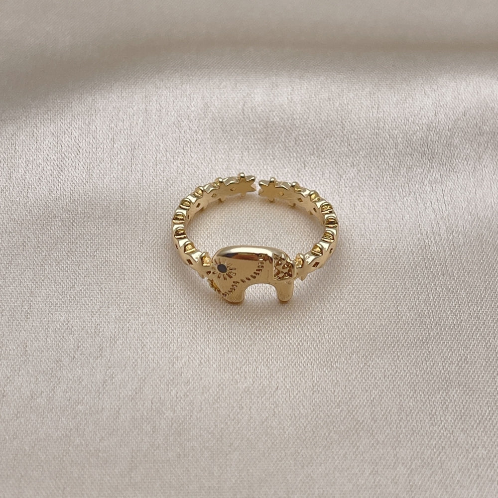 Oro Laminado Multi Stone Ring, Gold Filled Style Elephant Design, with Black Micro Pave, Polished, Golden Finish