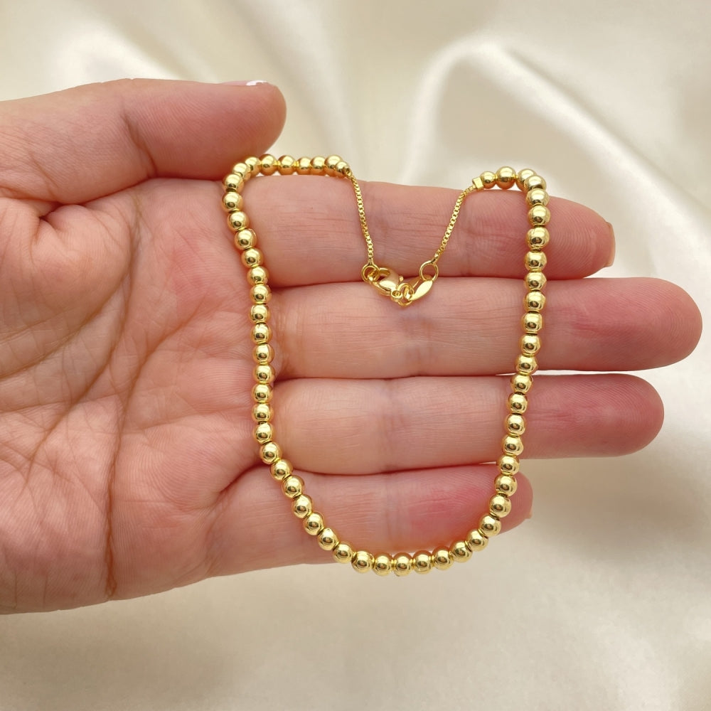Oro Laminado Fancy Anklet, Gold Filled Style Ball and Box Design, Polished, Golden Finish