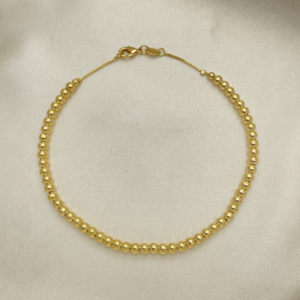 Oro Laminado Fancy Anklet, Gold Filled Style Ball and Box Design, Polished, Golden Finish