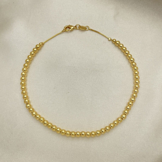Oro Laminado Fancy Anklet, Gold Filled Style Ball and Box Design, Polished, Golden Finish