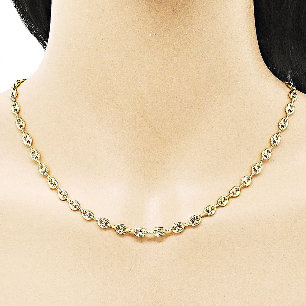 Oro Laminado Basic Necklace, Gold Filled Style Puff Mariner Design, Polished, Golden Finish