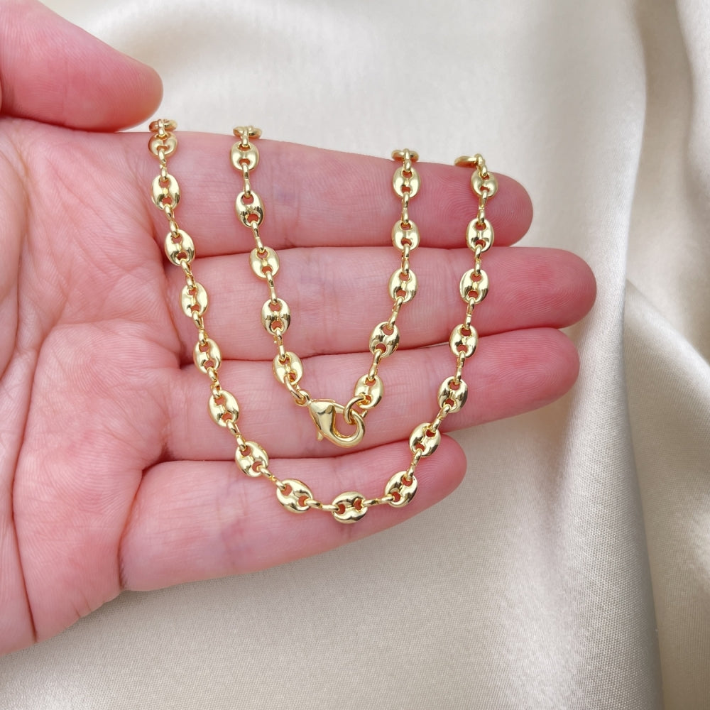 Oro Laminado Basic Necklace, Gold Filled Style Puff Mariner Design, Polished, Golden Finish