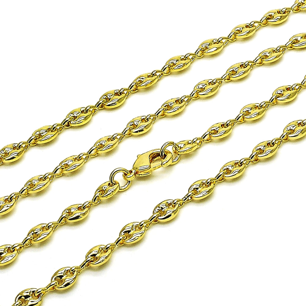 Oro Laminado Basic Necklace, Gold Filled Style Puff Mariner Design, Polished, Golden Finish