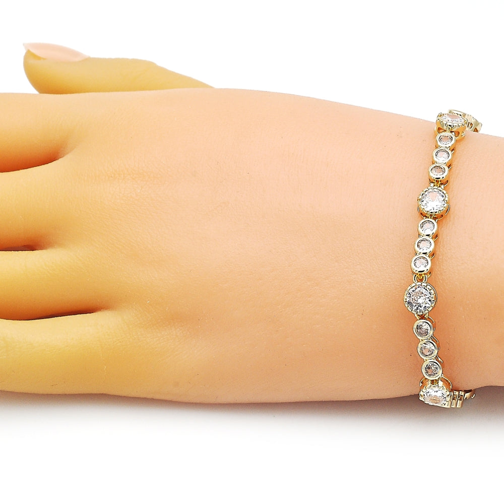 Oro Laminado Fancy Bracelet, Gold Filled Style with White Cubic Zirconia, Polished, Golden Finish