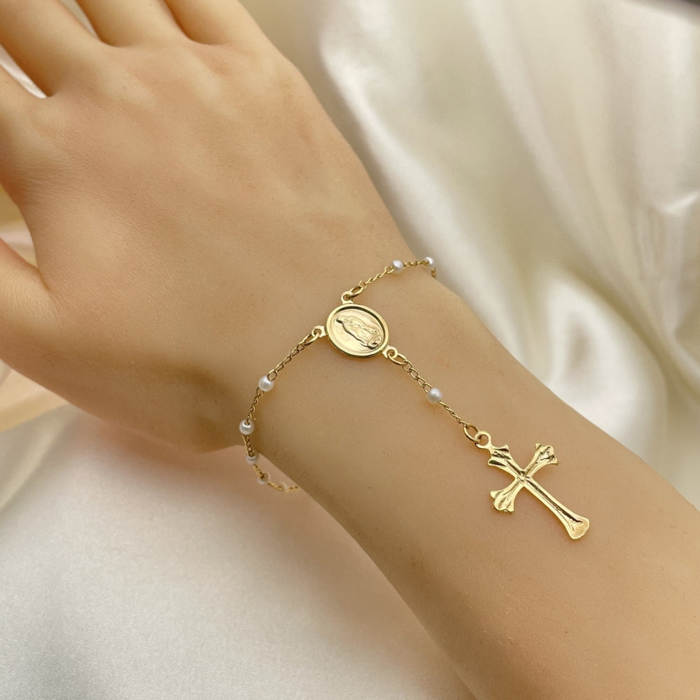 Oro Laminado Bracelet Rosary, Gold Filled Style Polished, Golden Finish