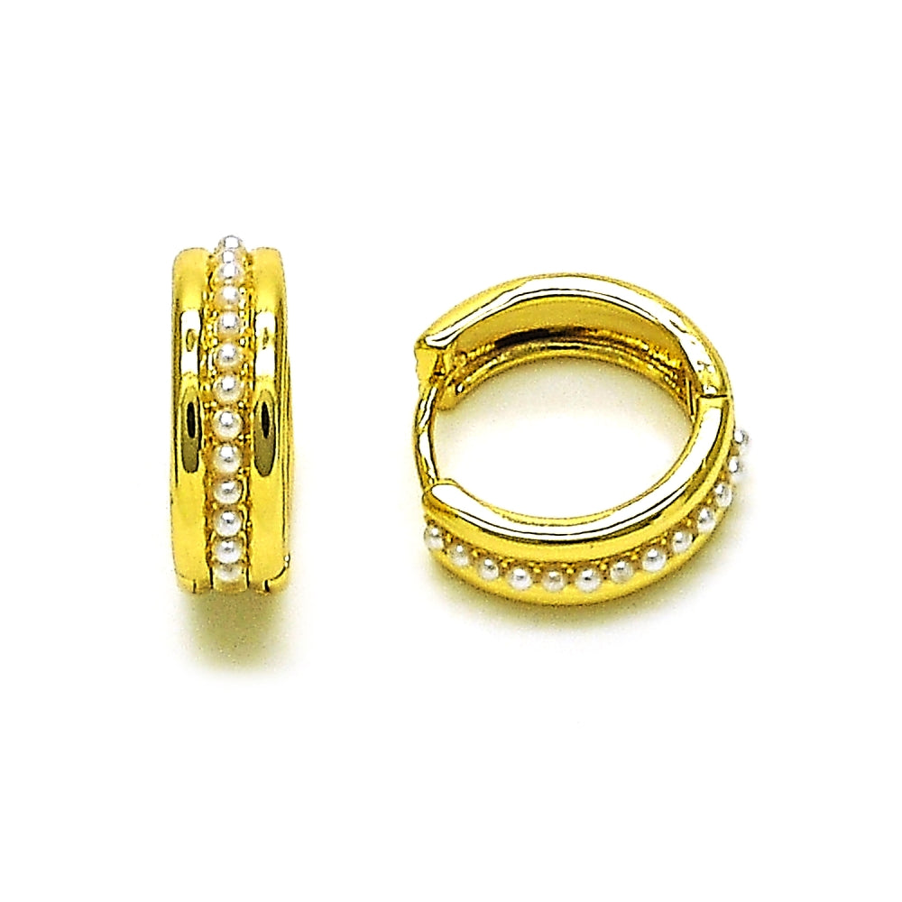 Oro Laminado Huggie Hoop, Gold Filled Style with Ivory Pearl, Polished, Golden Finish