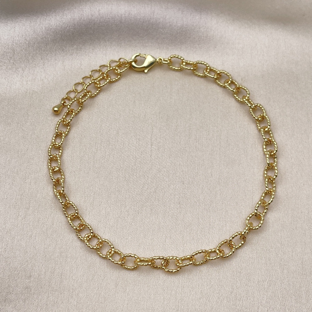 Oro Laminado Fancy Anklet, Gold Filled Style Rolo Design, Diamond Cutting Finish, Golden Finish