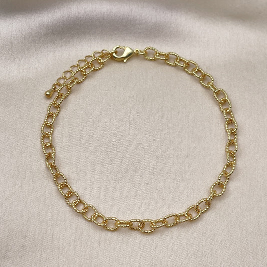 Oro Laminado Fancy Anklet, Gold Filled Style Rolo Design, Diamond Cutting Finish, Golden Finish