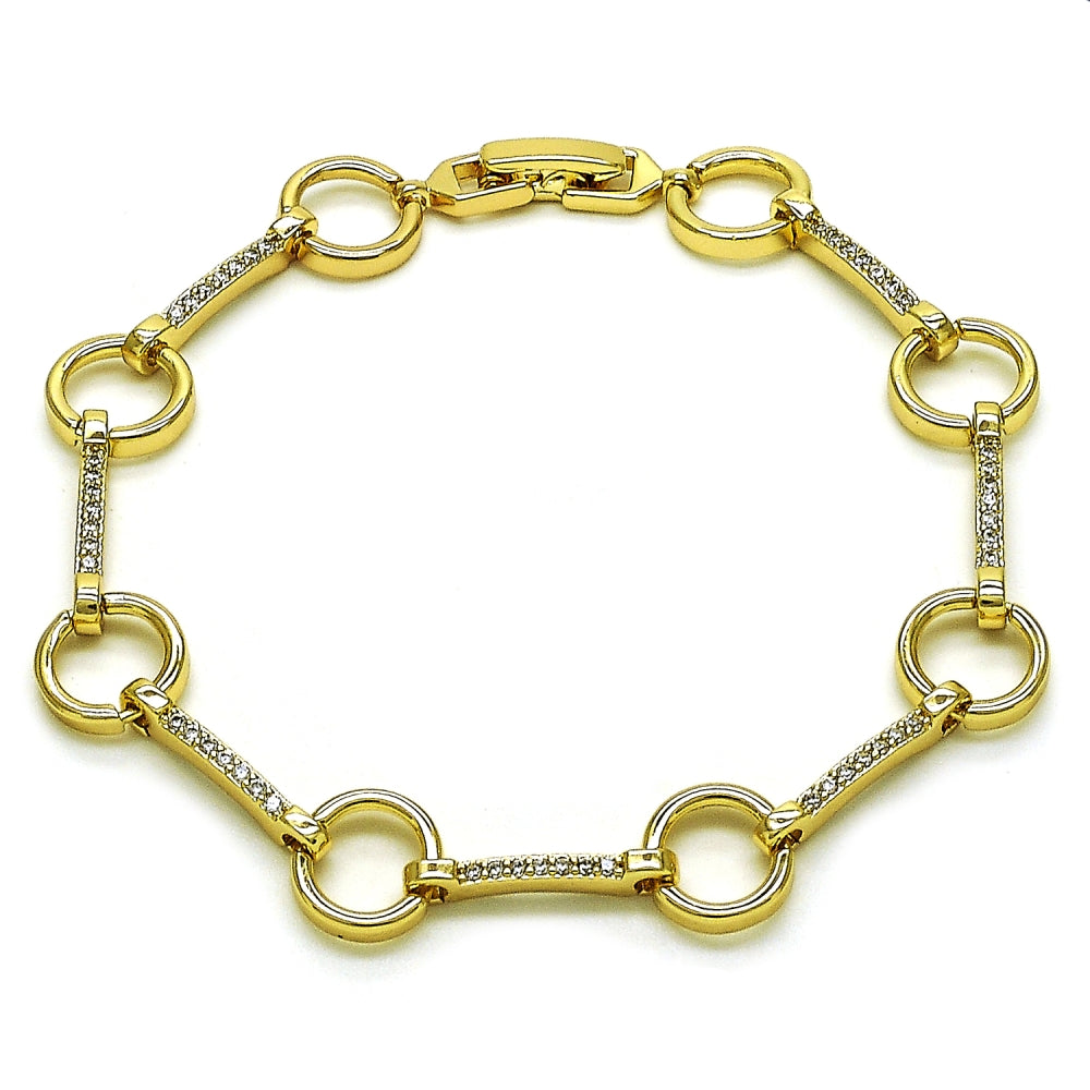 Oro Laminado Fancy Bracelet, Gold Filled Style with White Micro Pave, Polished, Golden Finish