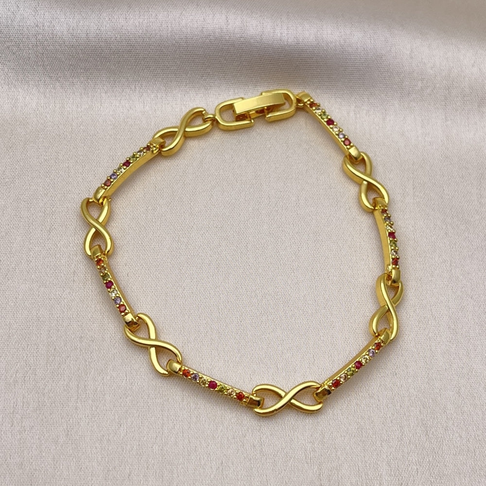 Oro Laminado Fancy Bracelet, Gold Filled Style Hugs and Kisses and Infinite Design, with Multicolor Micro Pave, Polished, Golden Finish