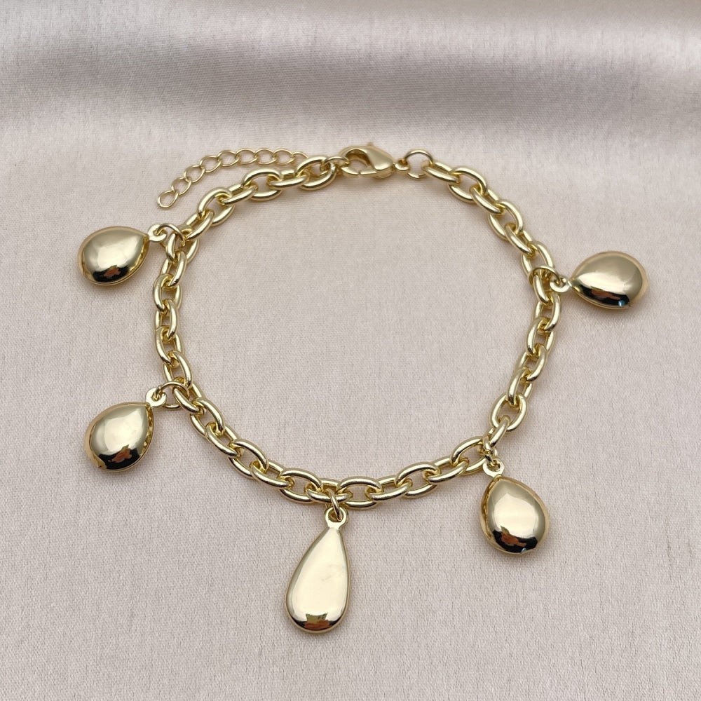 Oro Laminado Charm Bracelet, Gold Filled Style Teardrop and Rolo Design, Polished, Golden Finish