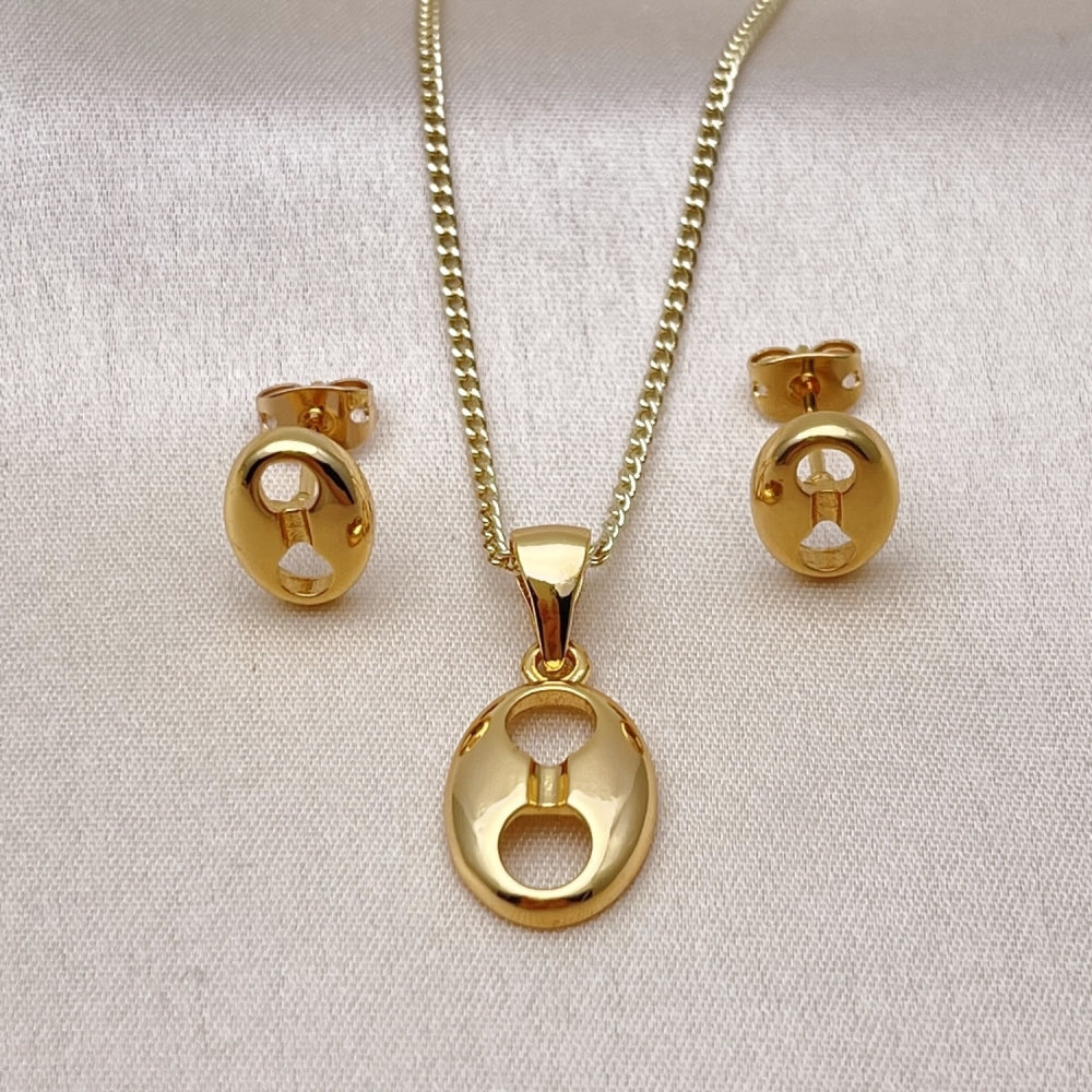 Oro Laminado Earring and Pendant Adult Set, Gold Filled Style Puff Mariner Design, Polished, Golden Finish