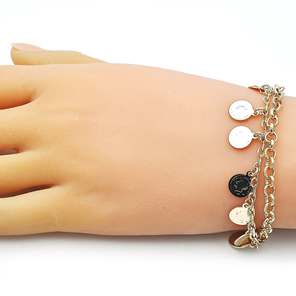 Oro Laminado Charm Bracelet, Gold Filled Style Rolo Design, Polished, Golden Finish