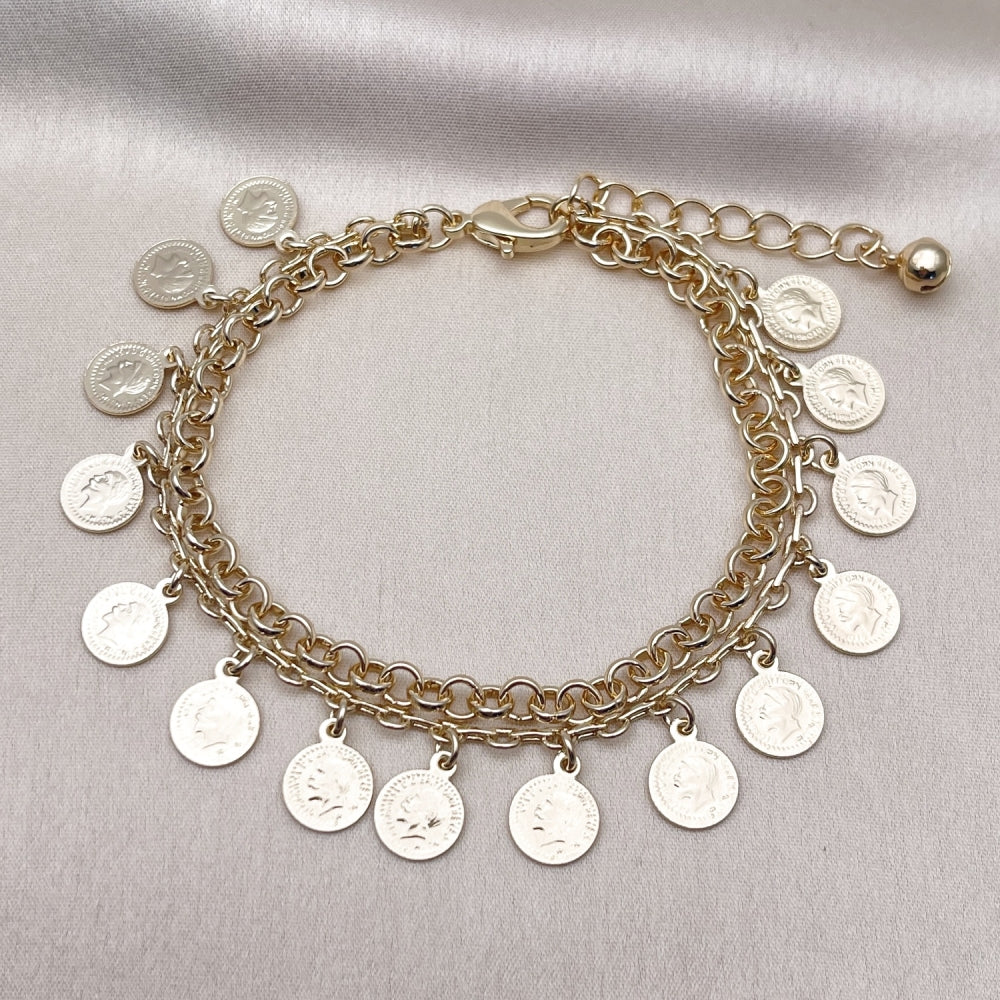 Oro Laminado Charm Bracelet, Gold Filled Style Rolo Design, Polished, Golden Finish