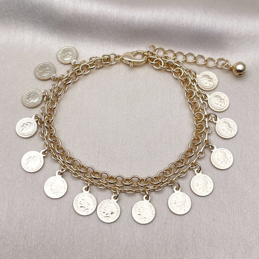 Oro Laminado Charm Bracelet, Gold Filled Style Rolo Design, Polished, Golden Finish