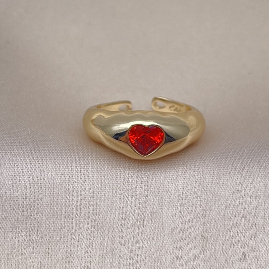 Oro Laminado Multi Stone Ring, Gold Filled Style Heart Design, with Garnet Cubic Zirconia, Polished, Golden Finish