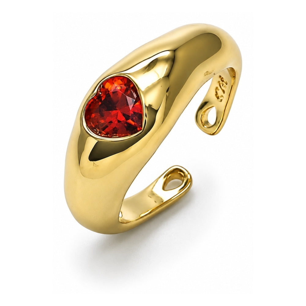 Oro Laminado Multi Stone Ring, Gold Filled Style Heart Design, with Garnet Cubic Zirconia, Polished, Golden Finish