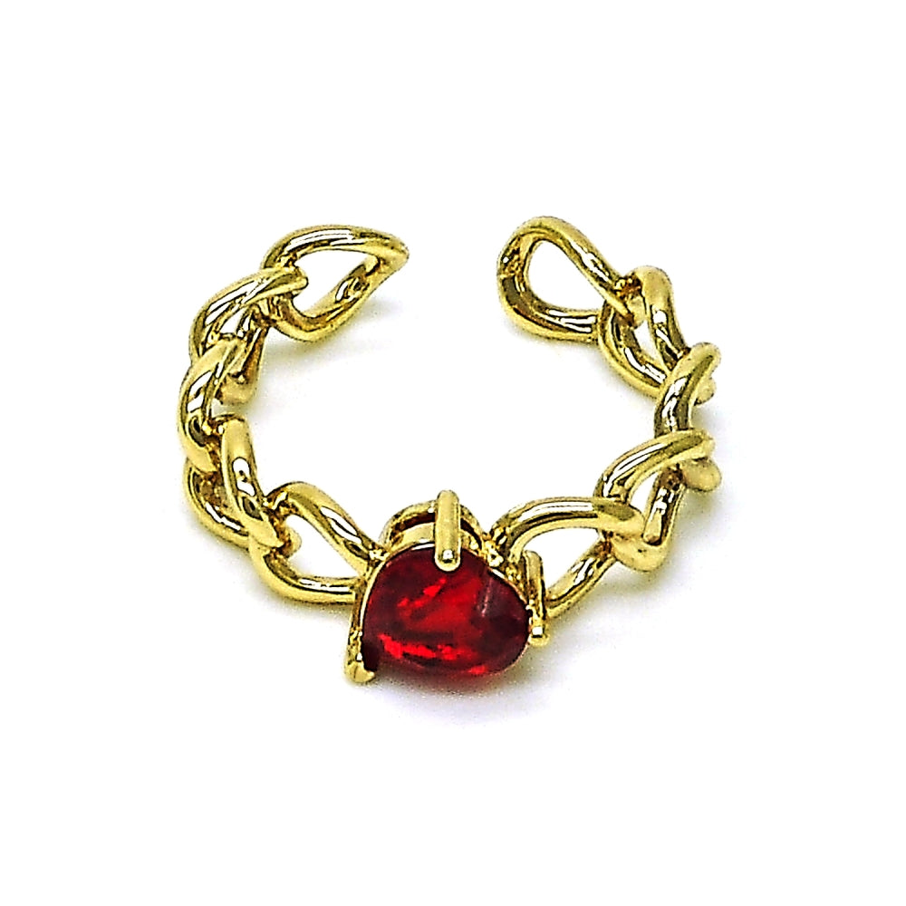 Oro Laminado Multi Stone Ring, Gold Filled Style Heart and Curb Design, with Garnet Cubic Zirconia, Polished, Golden Finish