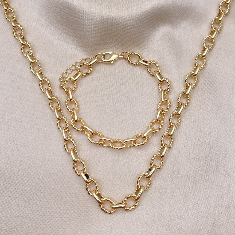 Oro Laminado Necklace and Bracelet, Gold Filled Style Twist Design, Polished, Golden Finish