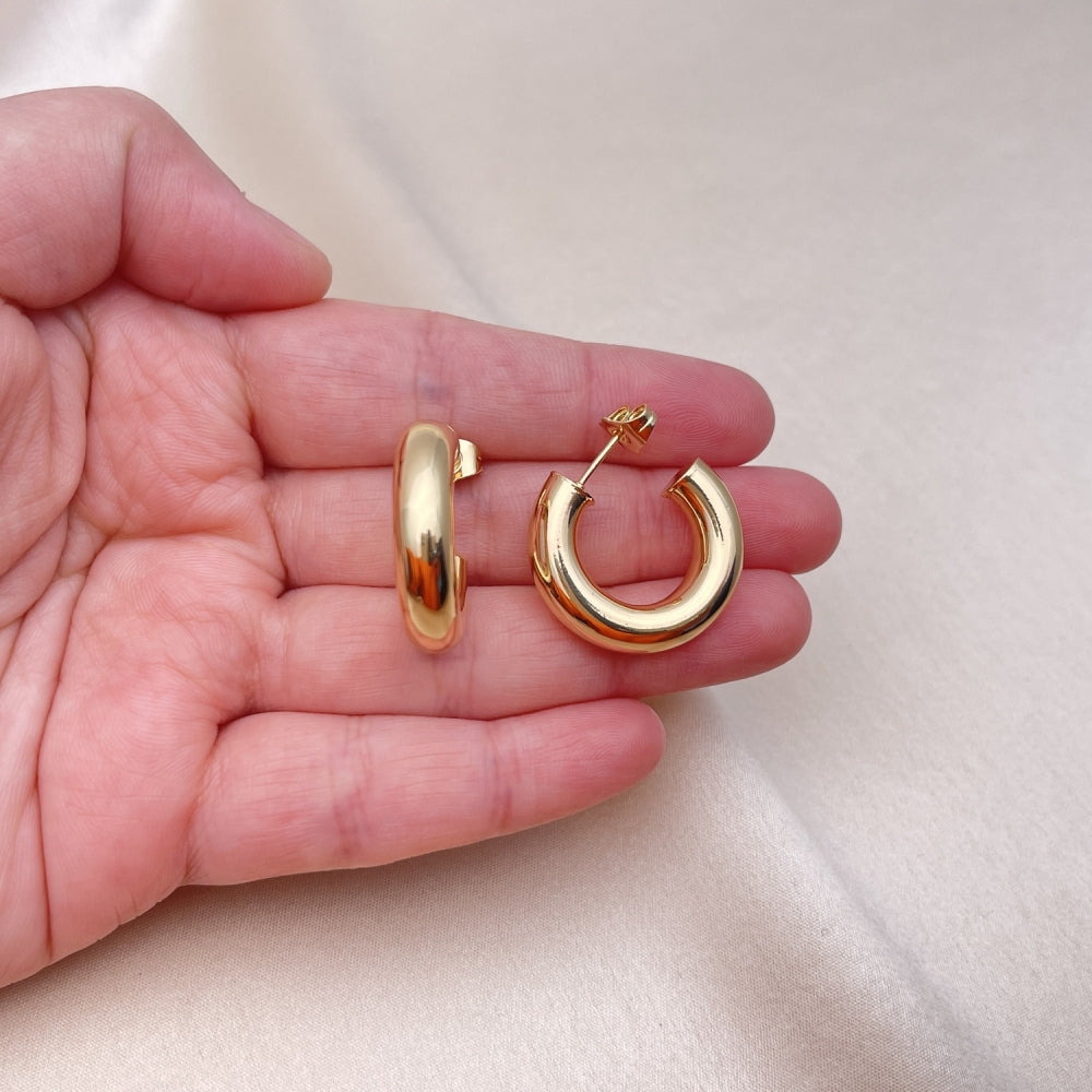 Oro Laminado Small Hoop, Gold Filled Style Hollow Design, Polished, Golden Finish