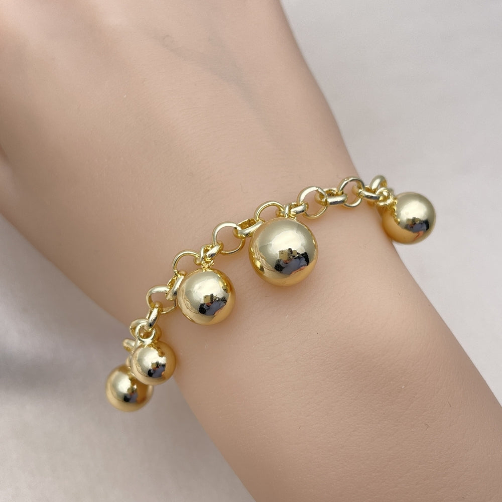 Oro Laminado Charm Bracelet, Gold Filled Style Ball and Rolo Design, Polished, Golden Finish