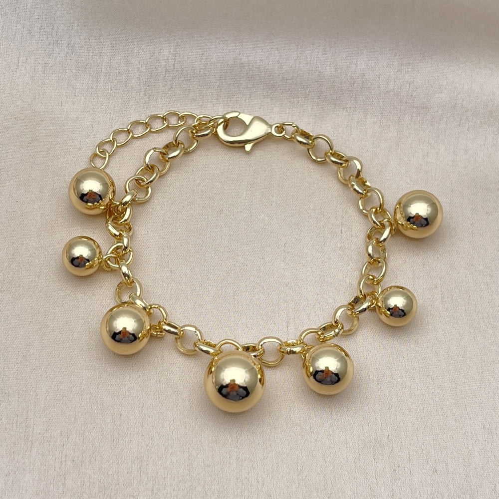 Oro Laminado Charm Bracelet, Gold Filled Style Ball and Rolo Design, Polished, Golden Finish